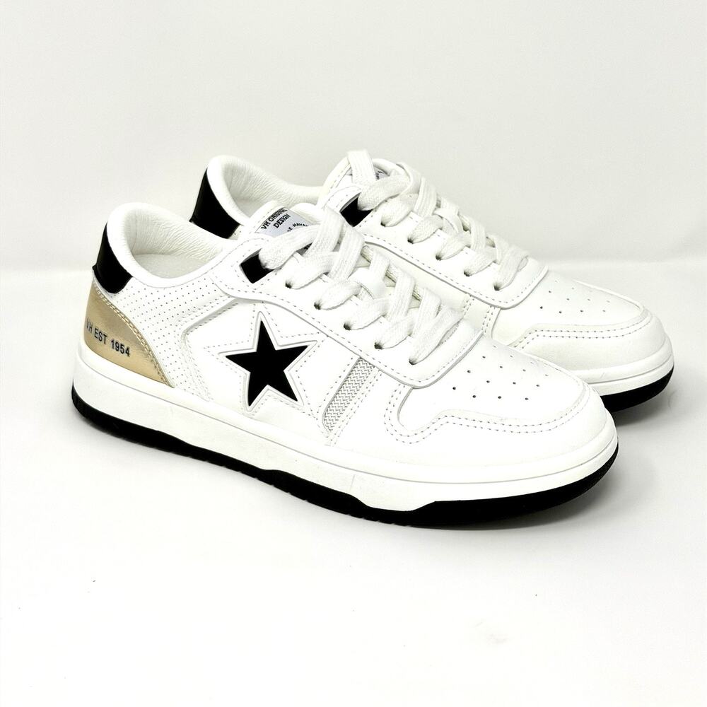 Claudia Women’s Size 6 White Black Gold Star Low Top Sneakers New